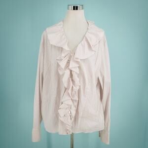 Marina Rinaldo 27 Size 18 US Red Stripe Print Ruffle Collar Placket Button Top